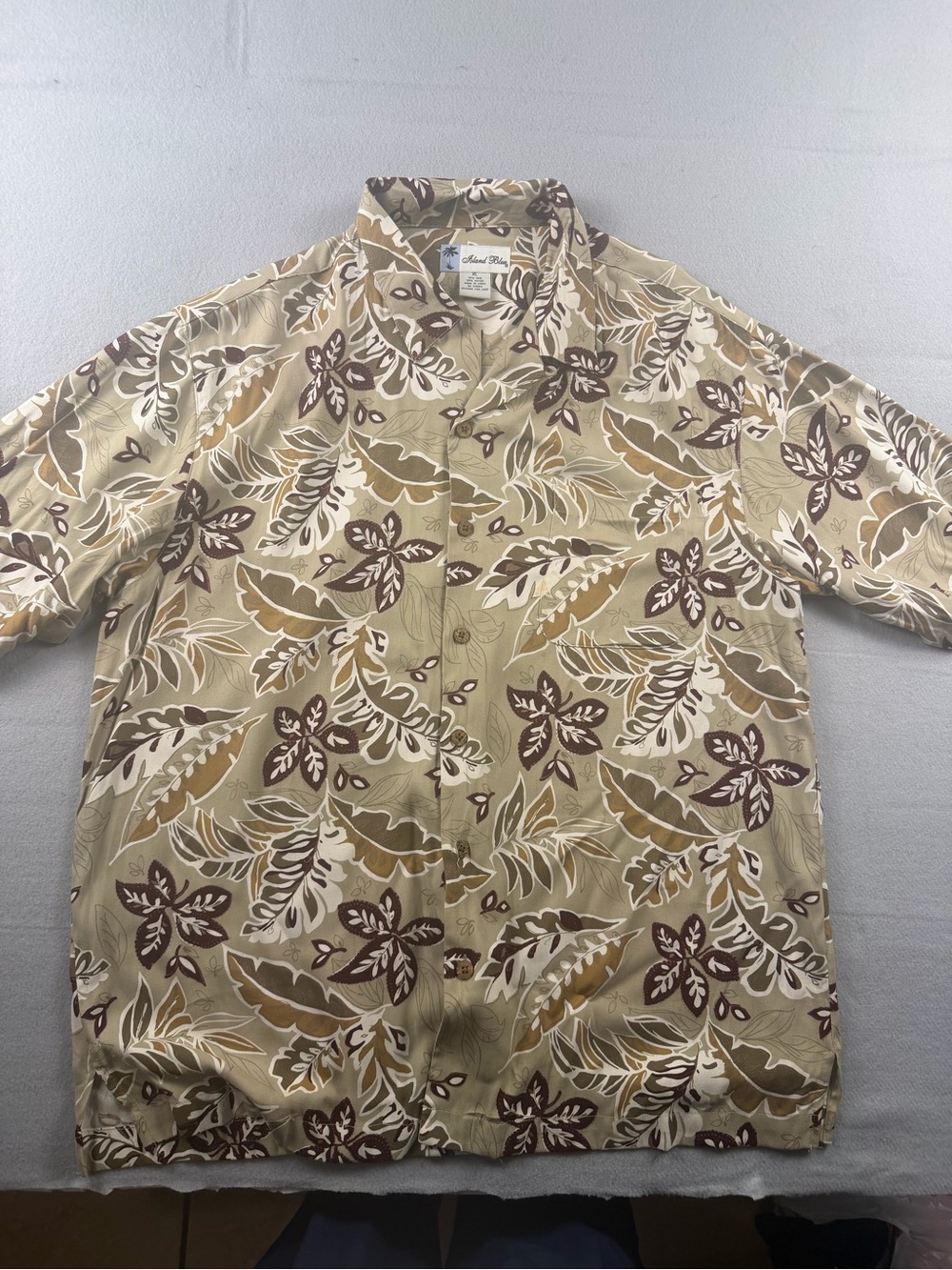 Island Blues Silk Blend Hawaiian Shirt in Beige and Brown